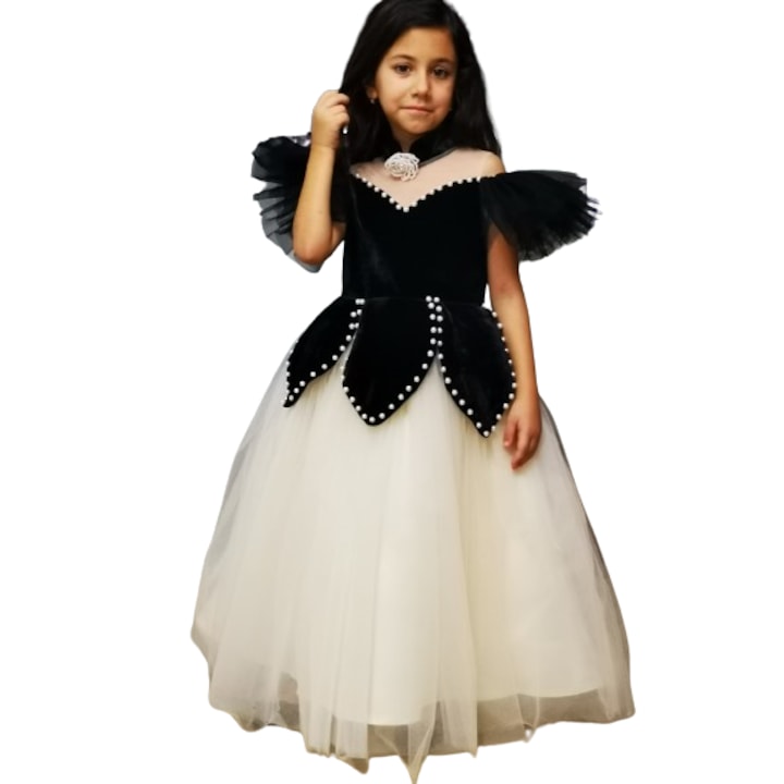 Rochita Wednesday de printesa cu perle si brosa