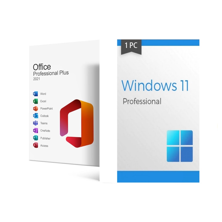 Pachet licenta Microsoft Office 2021 Pro Plus si Windows 11 Pro, Multilanguage, Retail, Medialess, Code in the Box