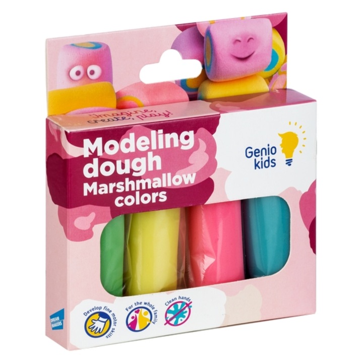 Пластилин Genio Kids, Marshmallow, 4 цвята, 120 гр