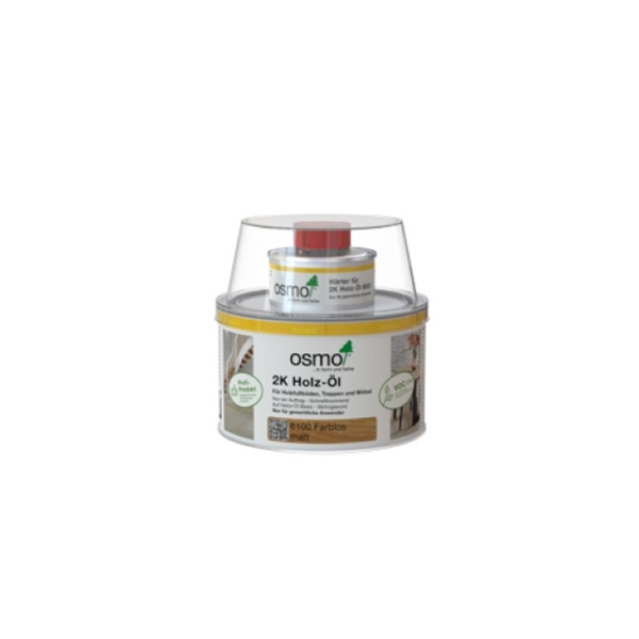 Ulei de trafic intens, bicomponent, pentru parchet din lemn, Osmo, 2K Wood Oil, transparent, mat, 0,375 L