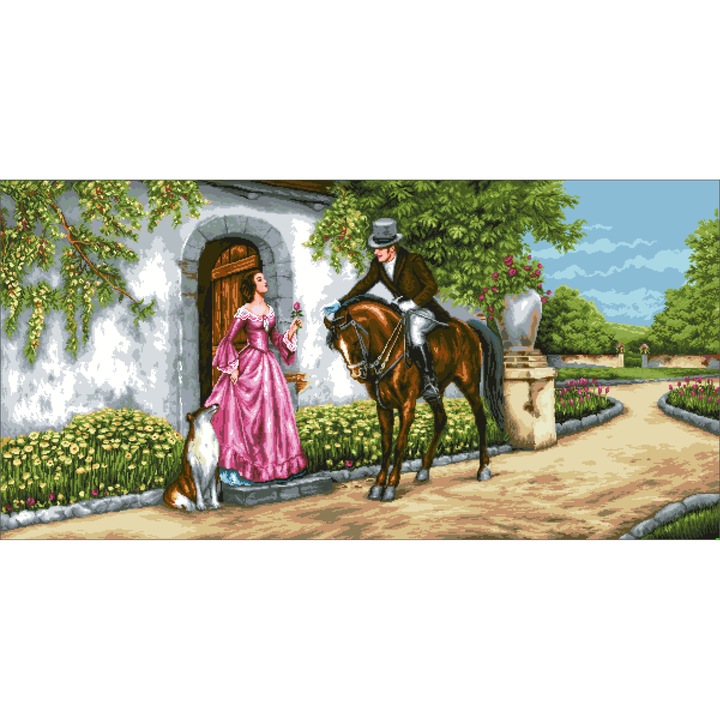 Goblen Poveste de iubire, Rogoblen - kit cu diagrama color, fire mouline, 30 x 60 cm