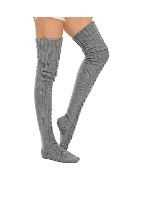 Sosete lungi peste genunchi de dama, tip jambiere, model tricotat, gri, marime 36 - 40