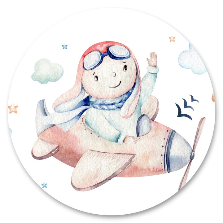 Fototapet autoadeziv Muralo baiat in avion 100 cm x 100 cm decor animat pentru camera copiilor