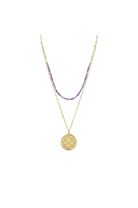 Colier dama Litho-LUXENTER cu pietre de Cristal multicolor si placat cu Aur galben de 18 karate