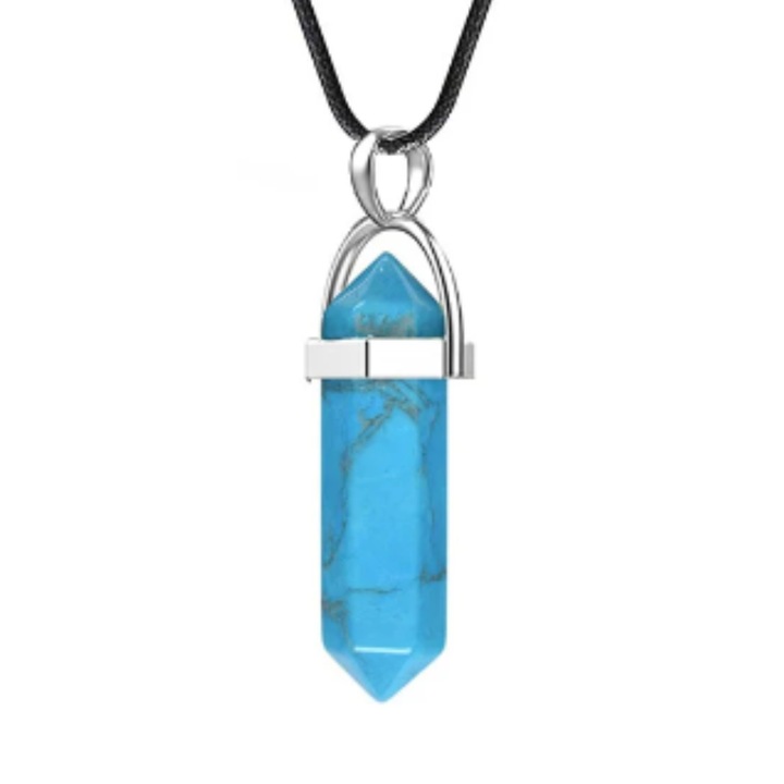 Természetes türkiz kristály nyaklánc és medál dupla hegyű résszel