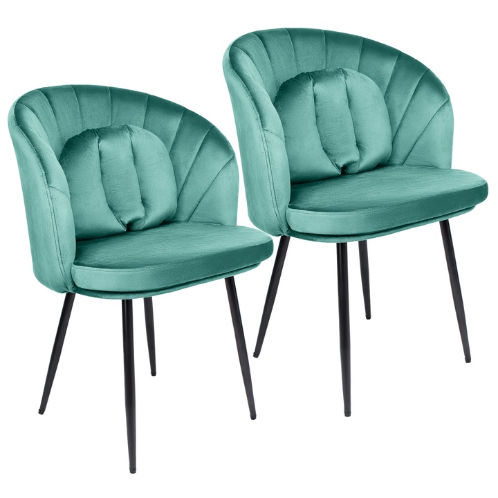 2 db-os Dr.Home New York fotel étkező/konyhai szék készlet, fém keret, bársony - zöld