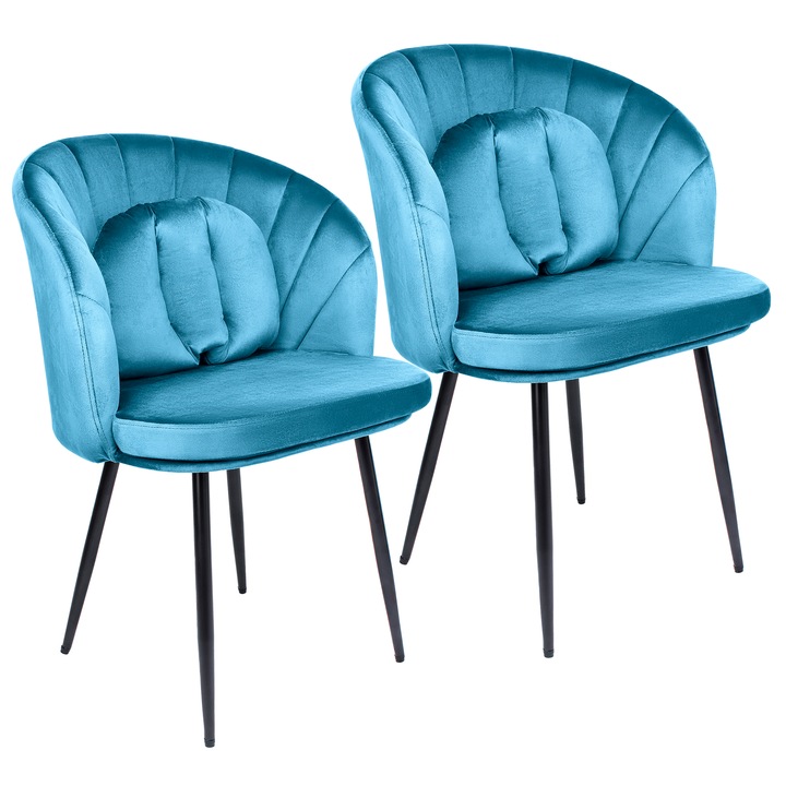 2 db-os Dr.Home New York fotel étkező/konyhai szék készlet, fém keret, bársony - kék