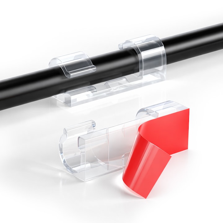 Set 40 Cleme Autoadezive SACONELL pentru Cabluri de pana la 7mm, Organizator Transparent Discret, Suport Fire pentru Birou, Perete sau Sticla