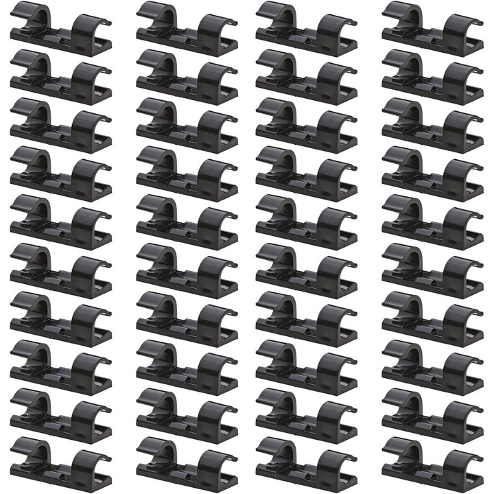 Set 40 cleme cabluri, SACONELL, Plastic, Adezive, Negru