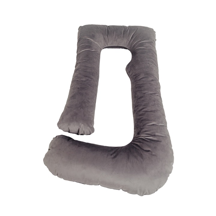 Perna gravide Ioana multifunctionala 3 in 1 din catifea, dimensiune 140x80, gri uni, husa detasabila