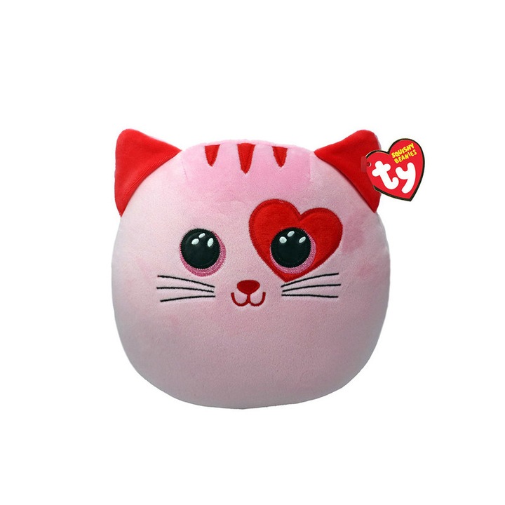 Ty Squishy párna alakú plüss figura FLIRT, 30 cm - rózsaszín macska