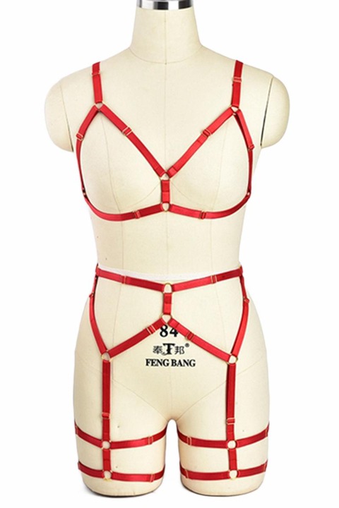 Set lenjerie sexy dama, WildFashion, 212816, Poliester, Rosu, One Size INTL