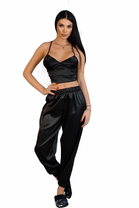 Set 2 piese pijama dama, WildFashion, Poliester, 4771, Negru