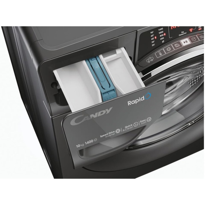 Masini de spalat rufe Candy Rapido RO14106DWMCRT-S, 10 kg, 1400 RPM, Motor inverter, WiFi, Steam, Quick&Clean, Clasa A, Antracit