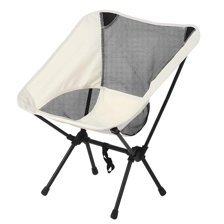 Scaun pliabil pentru camping Rainpop, metal/tesatura oxford, alb/gri, 53 x 57 x 63, 5 cm