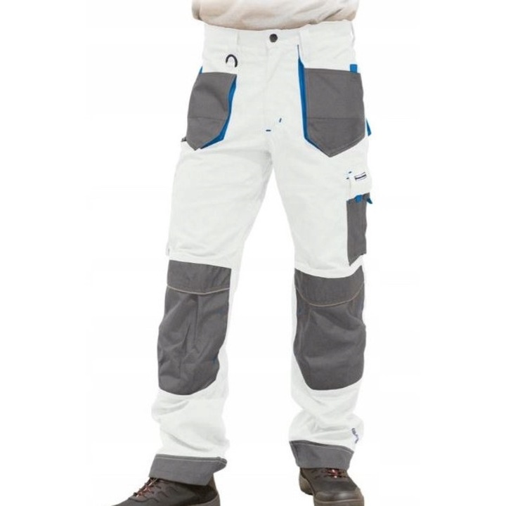 Pantaloni de lucru barbati, LEBER HOLLMAN, Poliester/Bumbac, Alb/Gri, 56EU