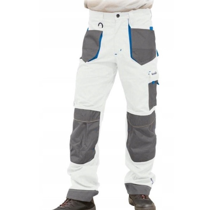 Pantaloni de lucru barbati, LEBER HOLLMAN, Poliester/Bumbac, Alb/Gri, 52EU