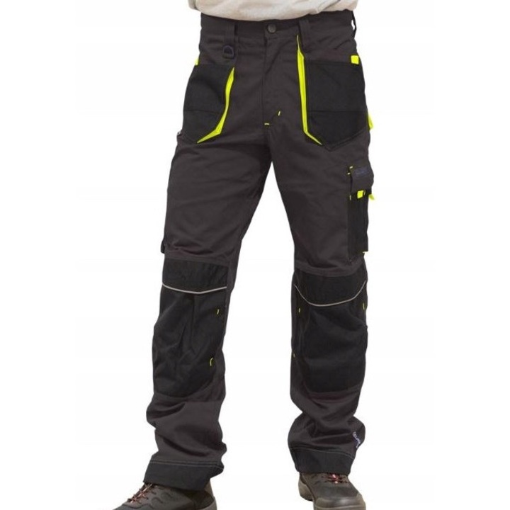 Pantaloni de lucru barbati, LEBER HOLLMAN, Poliester/Bumbac, Negru/Galben, 54EU
