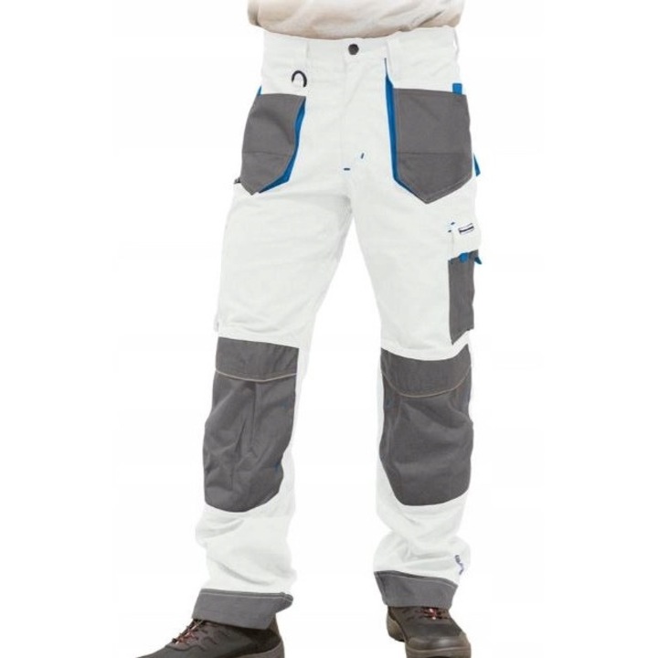 Pantaloni de lucru barbati, LEBER HOLLMAN, Poliester/Bumbac, Alb/Gri, 46EU