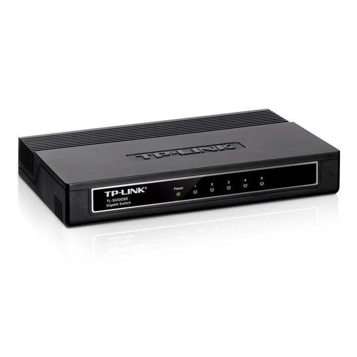 Nem menedzselhető switch, TP-LINK TL-SG1005D, 5 Gigabit port, IEEE 802.3/u/ab, 200x140x28mm, Fekete