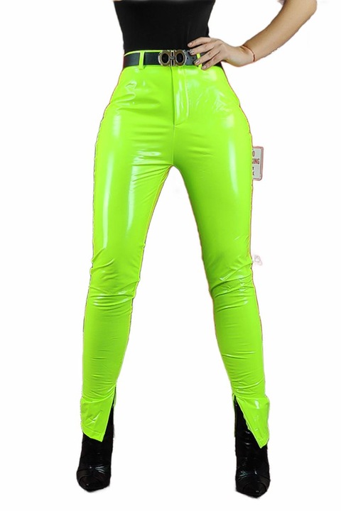 Pantaloni dama, WildFashion, Piele ecologica, 968, Galben fosforescent