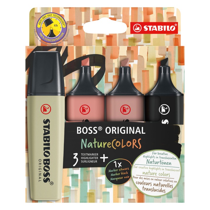 Stabilo Boss комплект маркери NatureColors, 2-5 мм, 4 топли цвята