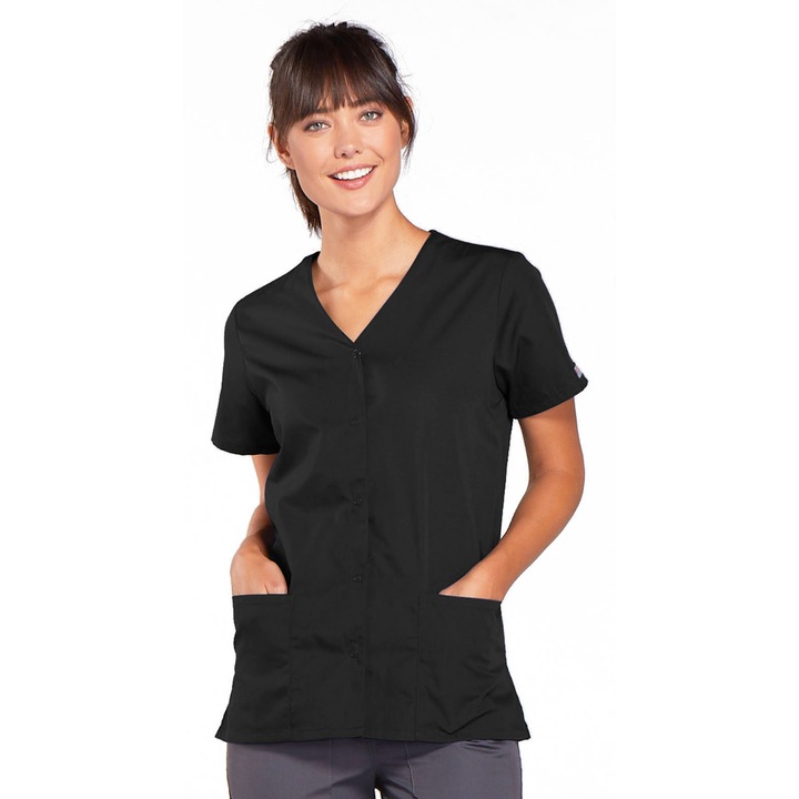 Halat medical V-Neck cu capse Black, Marimea XL