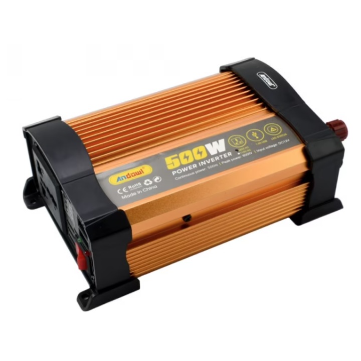 Invertor auto de tensiune, KS500, putere 500W, tensiune intrare 12V, tensiune iesire 220V, auriu