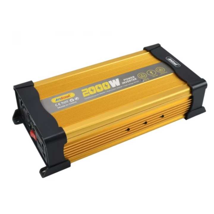 Autó feszültség inverter, KS2000, teljesítmény 2000 W, bemeneti feszültség 12 V, kimeneti feszültség 220 V, arany