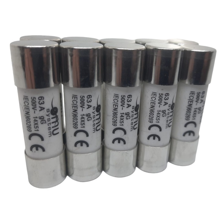 Set 10 sigurante 14x51 63A fuzibile cilindrice ceramica 500V AC gG