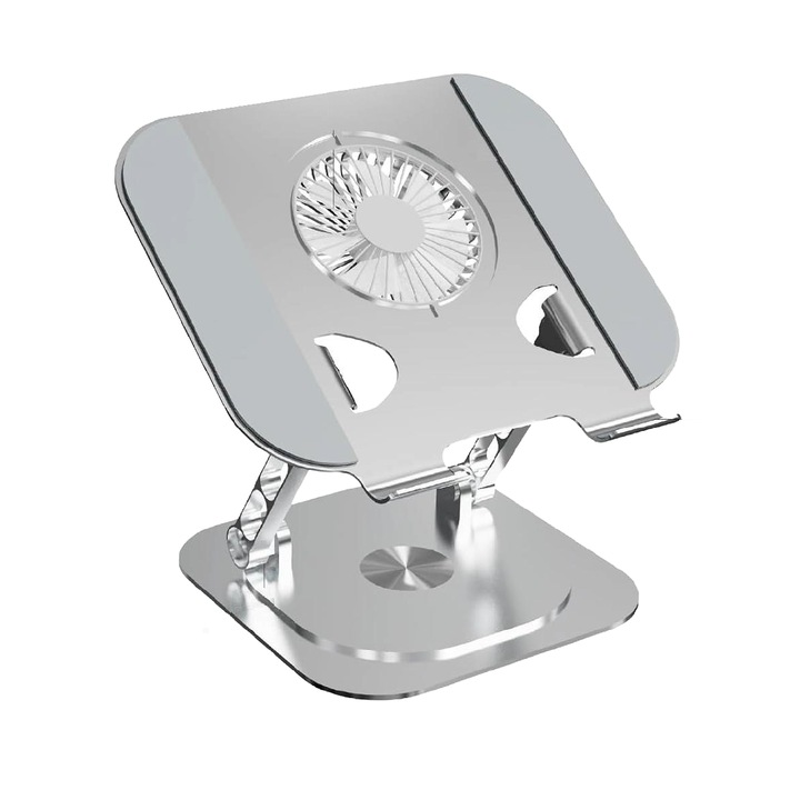 Stand pentru laptop si tableta, ventilatie prin cooler, pliabil si portabil, reglabil cu unghi de rotire de 360°, inaltime ajustabila, din aluminiu, greutate suportata 10 kg, racire rapida si eficienta, Hsility