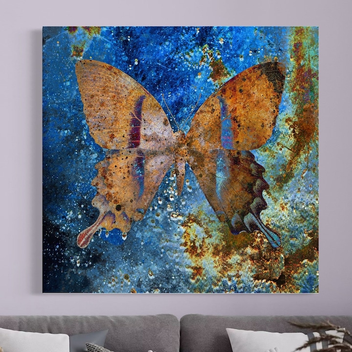 Премиум Канава Картина, LuxCanva® C1094, Космическа Пеперуда, 100 X 100 СМ, Платно 100% Памук 400гр/м2, Дървена Рамка, Пеперуда, Космос, Звезди, Дневна, Спалня, Релакс, Ярки Цветове