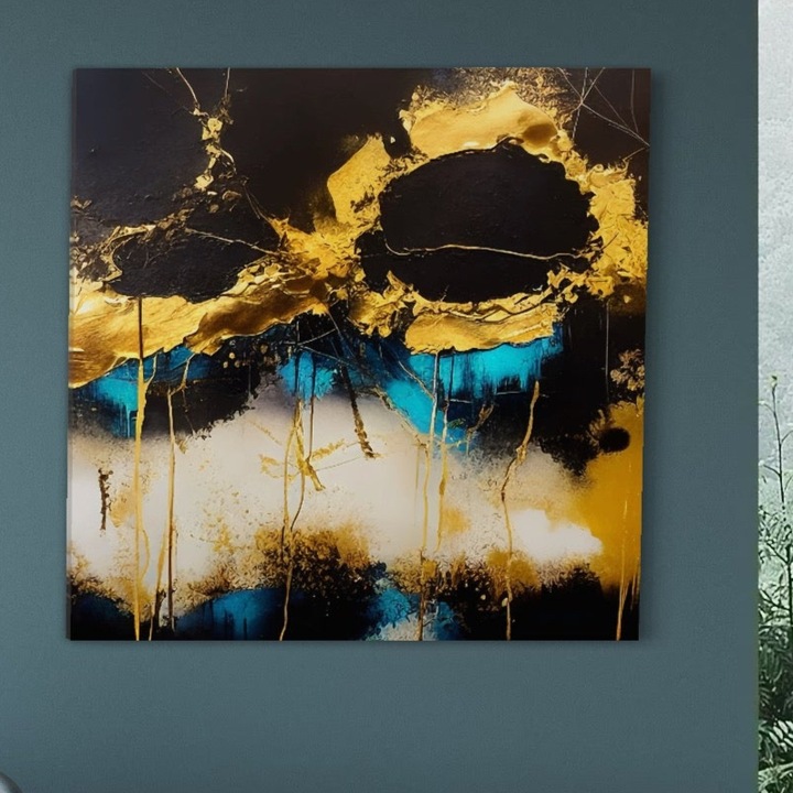 Премиум Платно Картина, LuxCanva® C1097, Абстрактен Мрамор, 100 X 100 СМ, 100% Памучно Платно 400г/м2, Дървена Рамка, Мрамор, Абстрактен, Дневна, Спалня, Релакс, Ярки Цветове