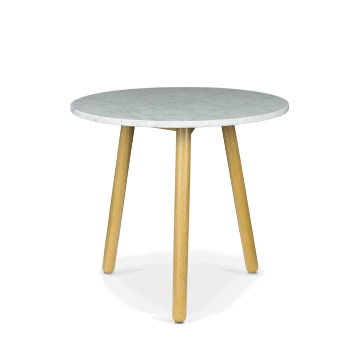 Masuta de cafea, Lanterfant, blat Marmura de Carrara, cadru si picioare stejar, 50 x 50 cm, alb