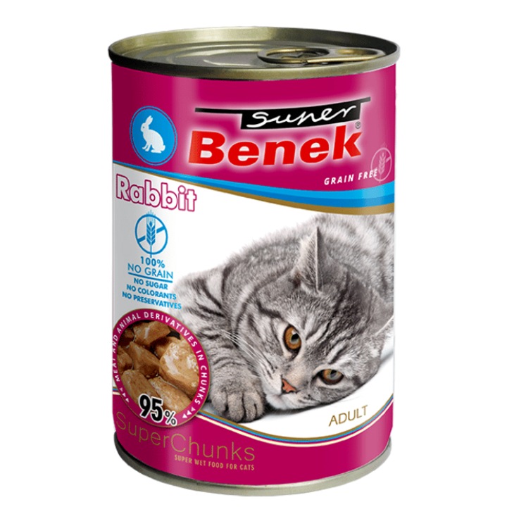 Hrana umeda pentru pisici adulte, Super Benek, Aroma de iepure, 415 g