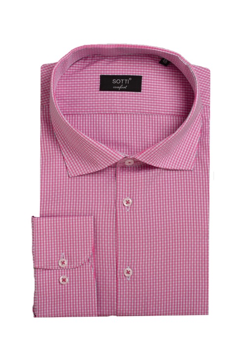 Camasa supradimensionata SOTTI din Bumbac, Model Carouri mici, Tipar Regular fit -Confort, ST30024-T7