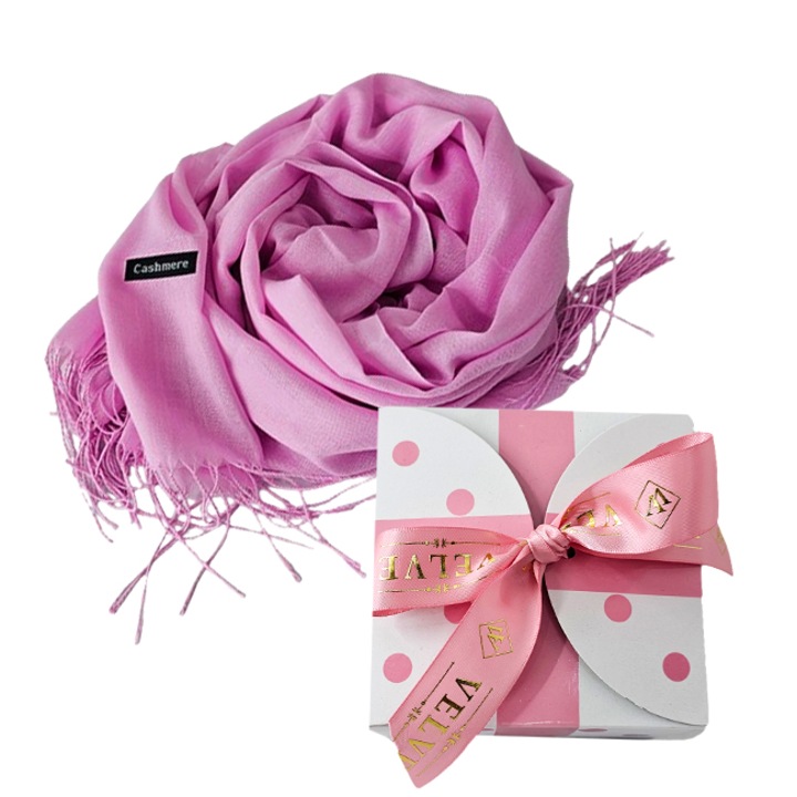 Esarfa lunga Ember, tip fular, cu franjuri simetrici si ambalata in cutie eleganta, Lila, 180x65 cm