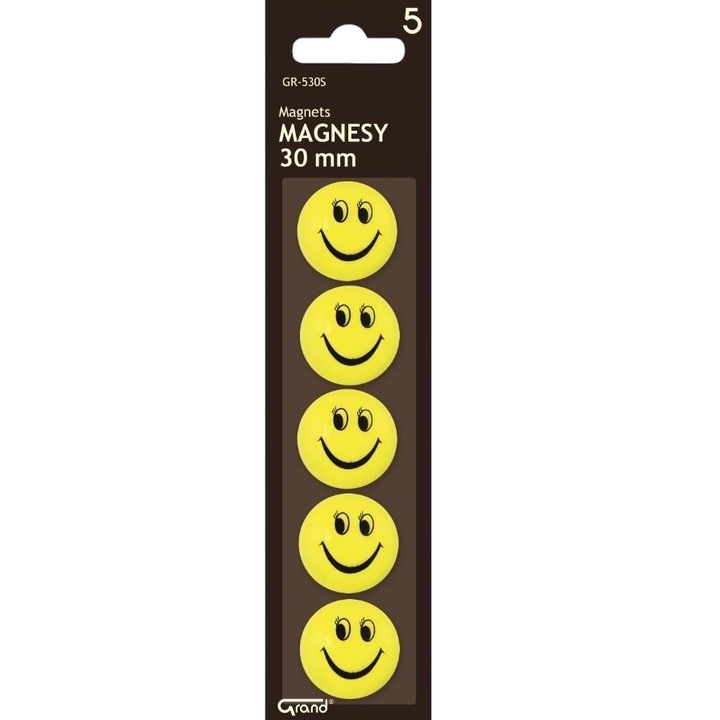 Set 5 magneti Smiley, Grand, 30mm, Galben