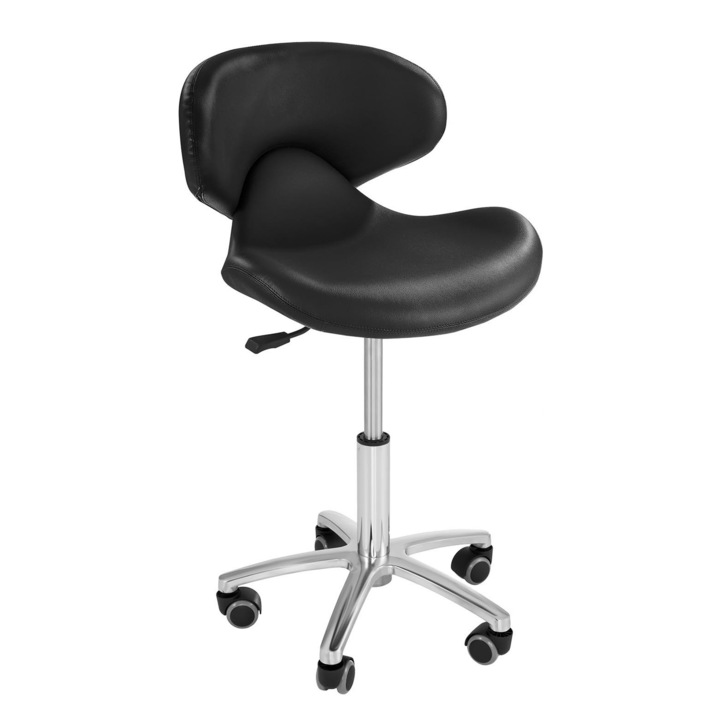 Scaun mobil, Physa, Metal/Piele, Cu roti, Argintiu/Negru