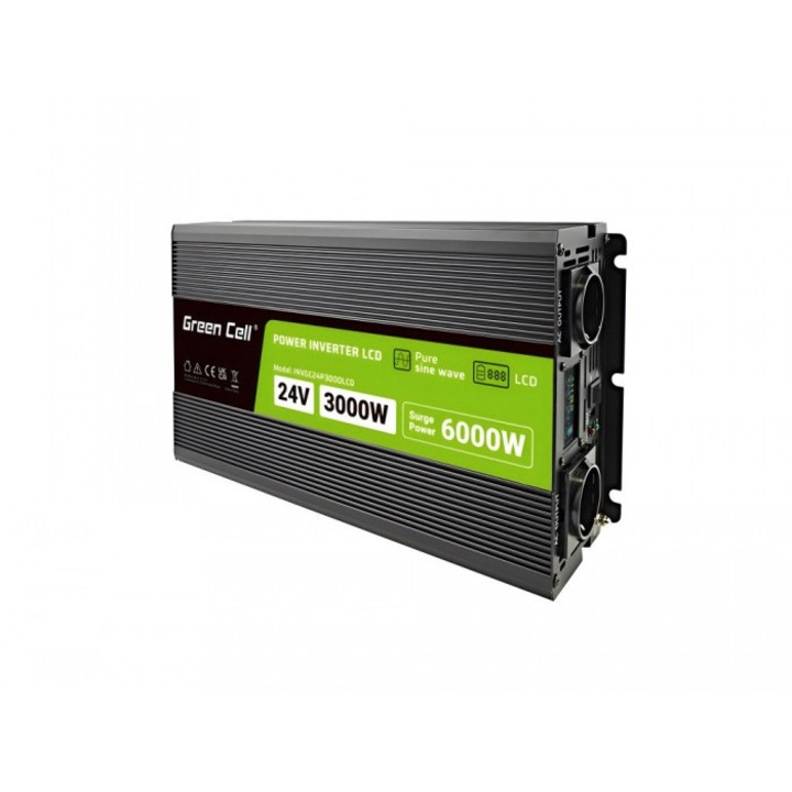 LCD конвертор, зелена клетка, 24V/230V 3000W/6000W, черен