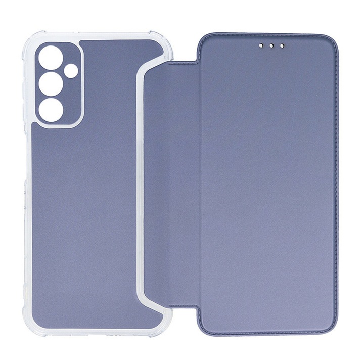 Husa protectie, Compatibila Samsung Galaxy A14, Hybrid Book Case Plus, Piele ecologica, Buzunar card, Protectie camere, Margini antisoc, Tip Carte, Gri