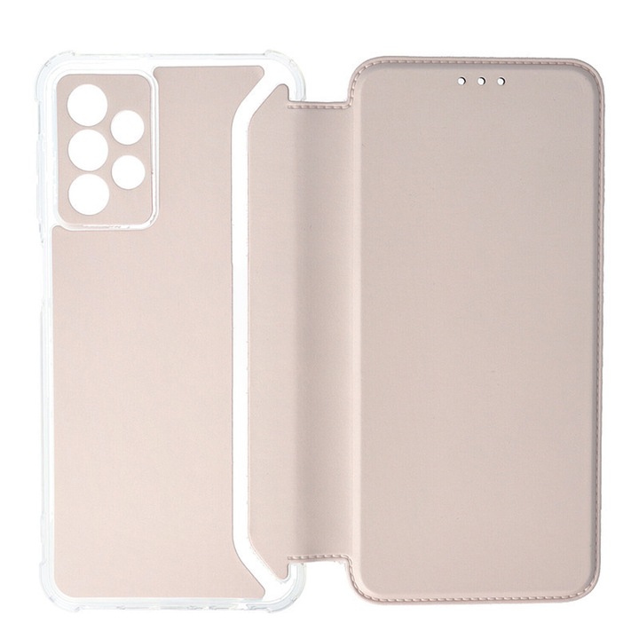 Защитен калъф, Съвместим със Samsung Galaxy A23 5G, Hybrid Book Case Plus, Екологична кожа, Джоб за карти, Защита на камерата, Противоударни ръбове, Тип книга, Кремав