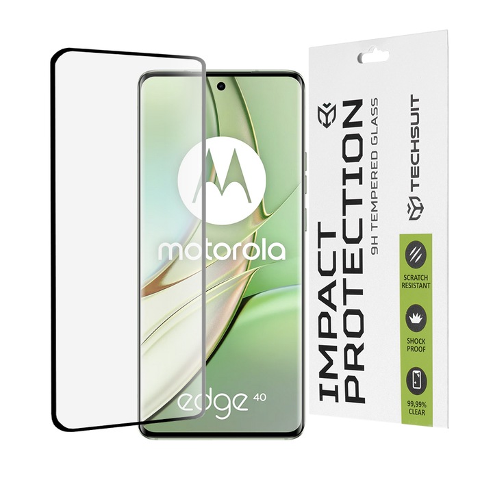 Стъклен Протектор за Motorola Edge 40 / Edge (2023) - Techsuit Full Cover / Full Glue - Черен