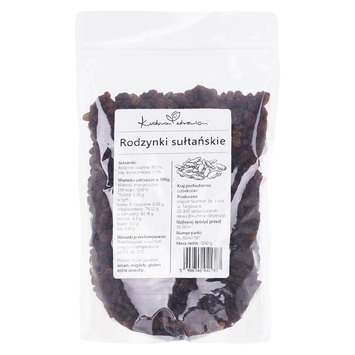 Kuchnia Zdrowia, Stafide Sultana, Fara conservanti, Natural, Punga sigilata cu inchidere cu fermoar, 500g Doypack