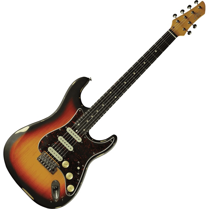 Chitara electrica, Eko, AIRE-RELIC, Vintage Stratocaster, stil retro, Sunburst, 4/4, Negru/Maro