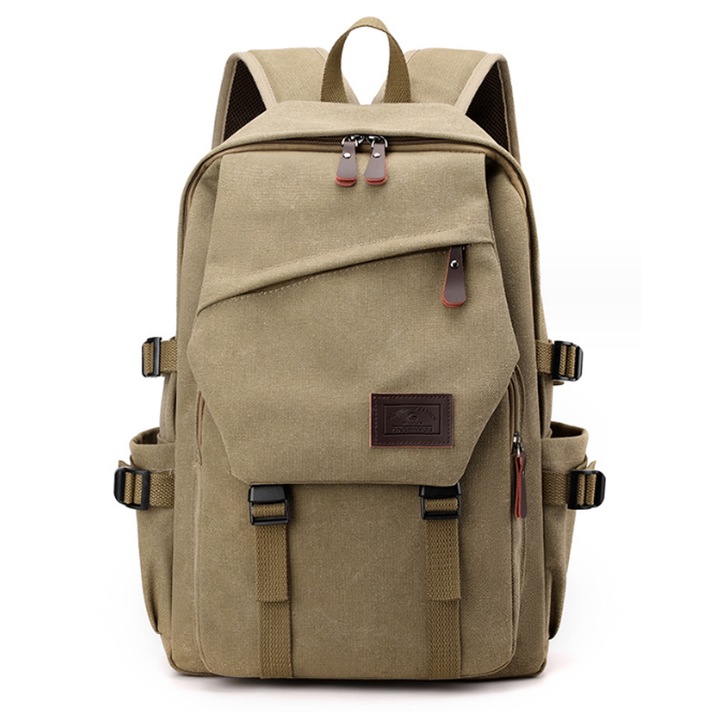 Férfi vászon hátizsák alkalmi napitáska vintage laptop hátizsák utazó túrázó iskolai hátizsák khaki