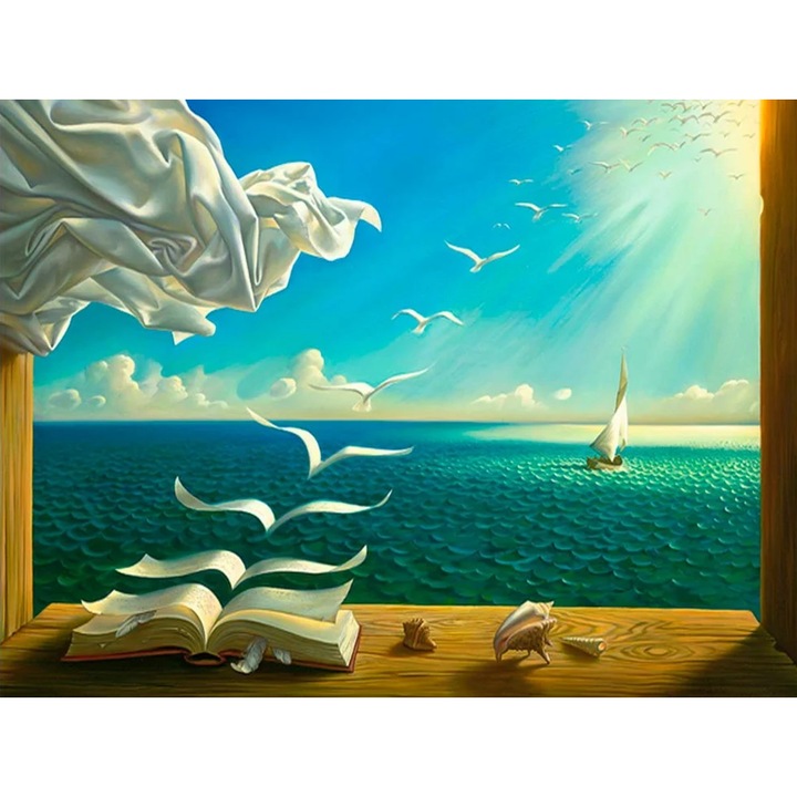 Set Pictura pe Numere AKU "Cartea Infinitului", Tablou cu schita cu Panza Bumbac pe Rama de Lemn, cu 3 Pensule si Vopseluri acrilice, 40×50 cm, AK5761