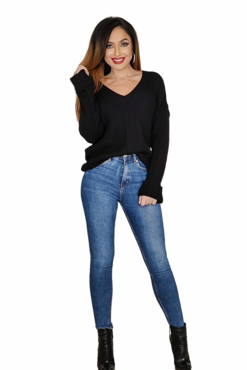 V-nyakú pulóverblúz, Fekete