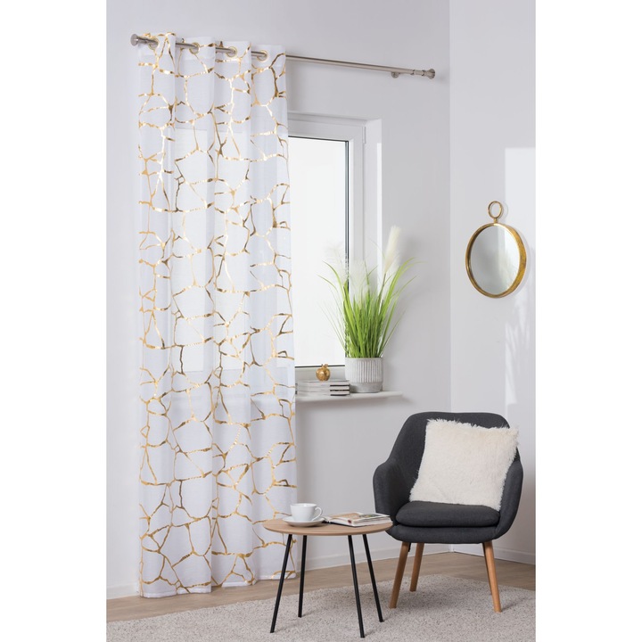 Perdea cu inele Splendid Wuste, 140 x 260 cm, poliester 100%, alb/auriu