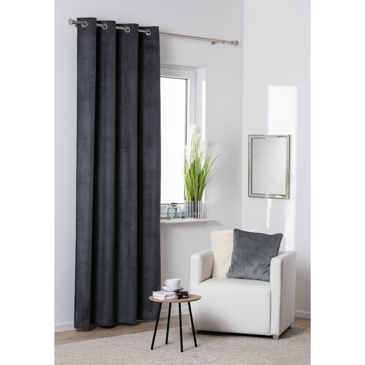 Perdea cu inele Splendid Grater, 140 x 260 cm, poliester 100%, gri inchis